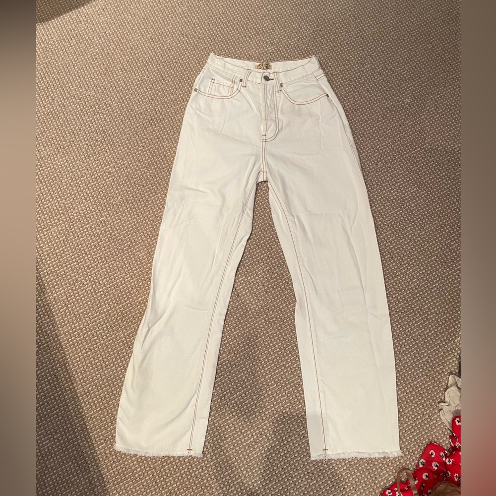 Verge Girl White Cowboy Jeans, Brown Detailing | VRG GRL Size US 4 - Picture 6 of 12